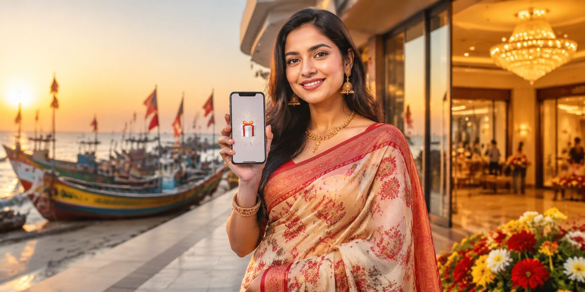 কক্সবাজারে শাড়ি পরিহিত একজন ব্যবহারকারী মোবাইলে লটারি অ্যাপ ব্যবহার করছেন
